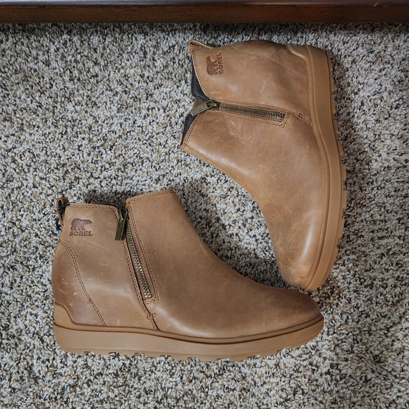 Sorel Evie II Women's 11 Leather Waterproof Velvet Tan Zip Wedge Bootie - Picture 8 of 13